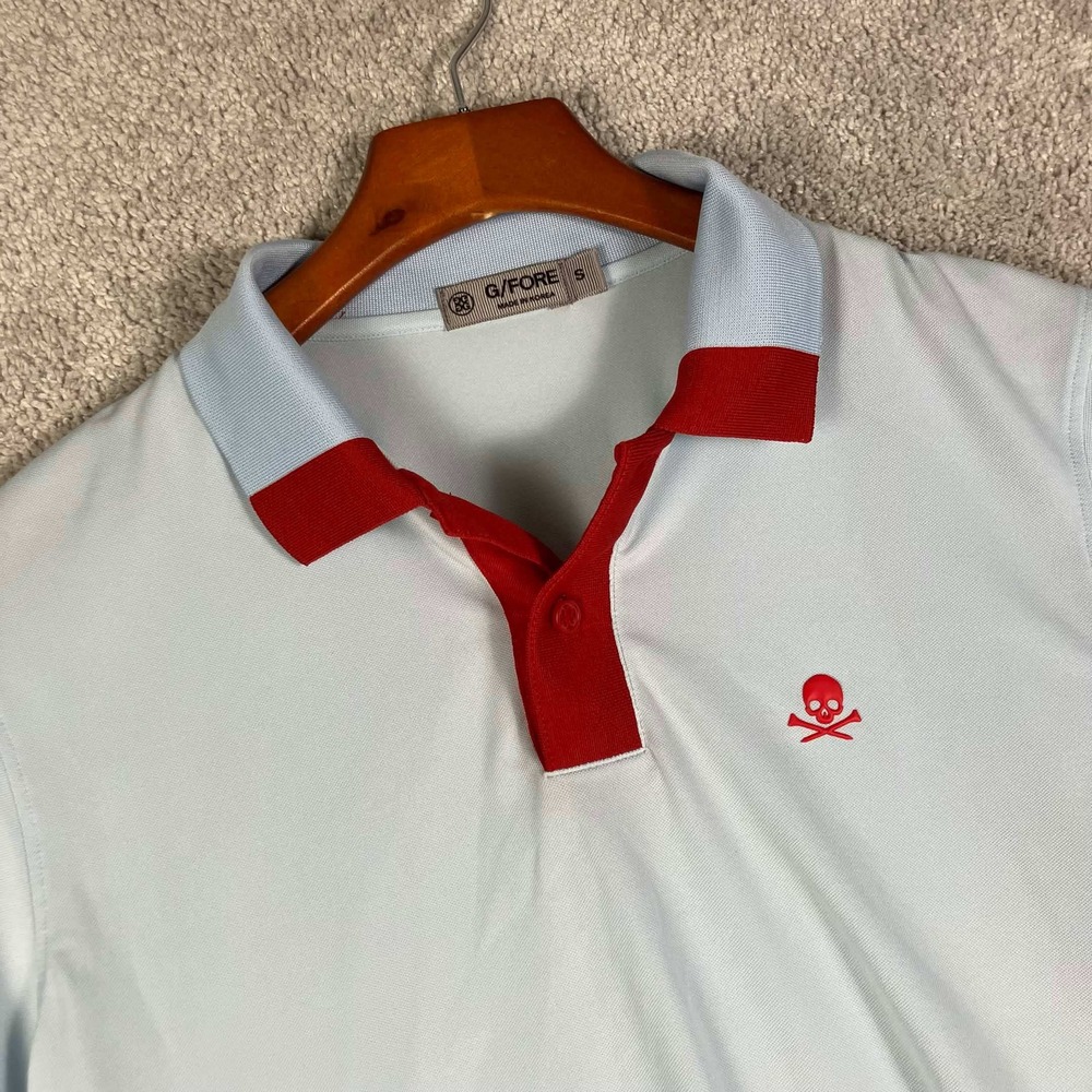 G/FORE Polo Shirt Mens Small Light Blue Red Skull & T's Golf Performance Top